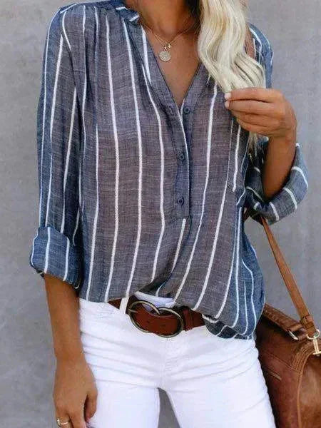 Women's Button-Down Blouse in Vertical Stripes