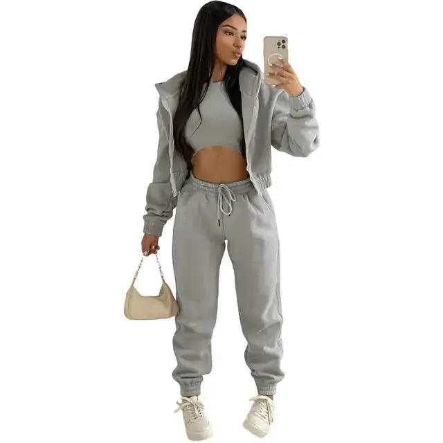 Three-Piece Lounge Set with Cropped Hoodie