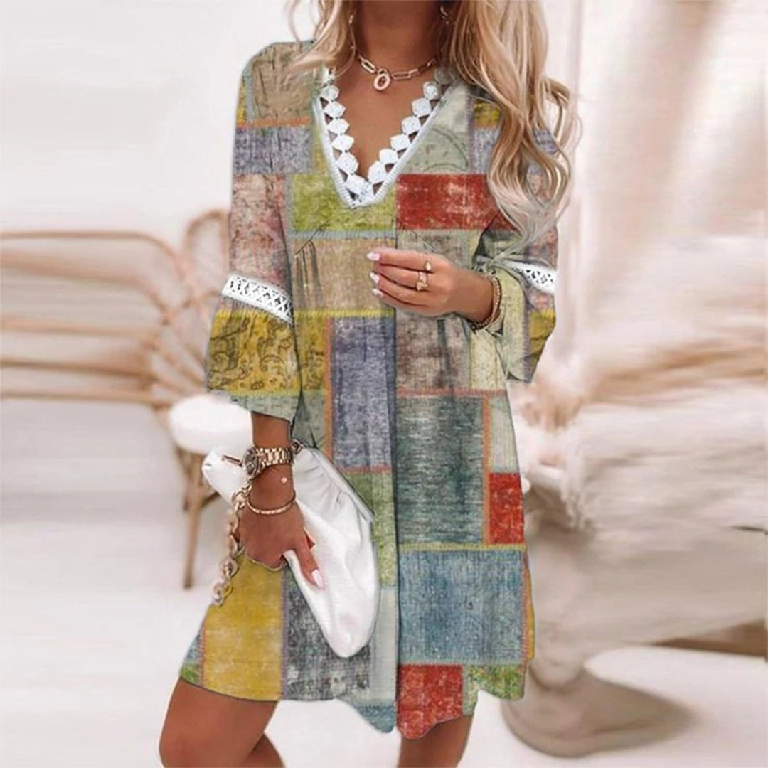 Women's Floral Tiered Maxi Dress with Crochet Lace Detail