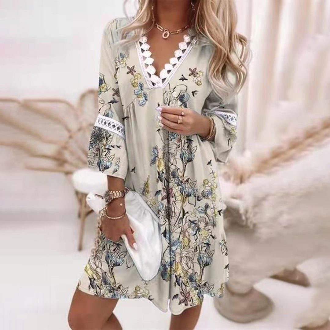 Women's Floral Tiered Maxi Dress with Crochet Lace Detail