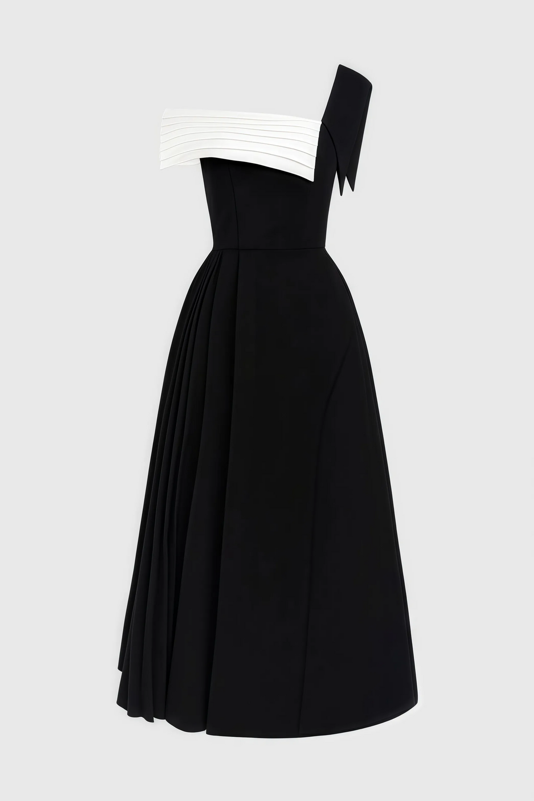 Women's Asymmetric One-Shoulder Midi Dress in Black and White