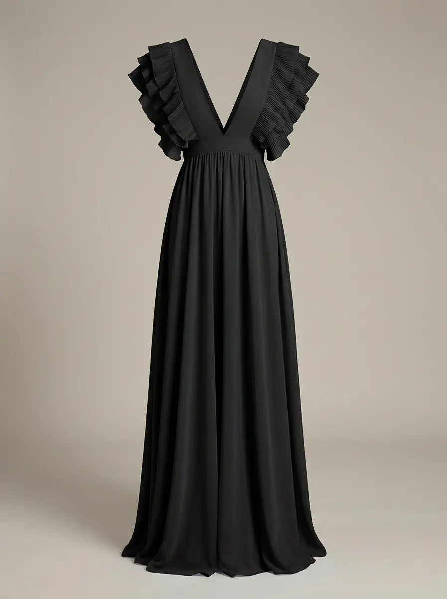 Women's Ruffled V-Neck Maxi Party Dress