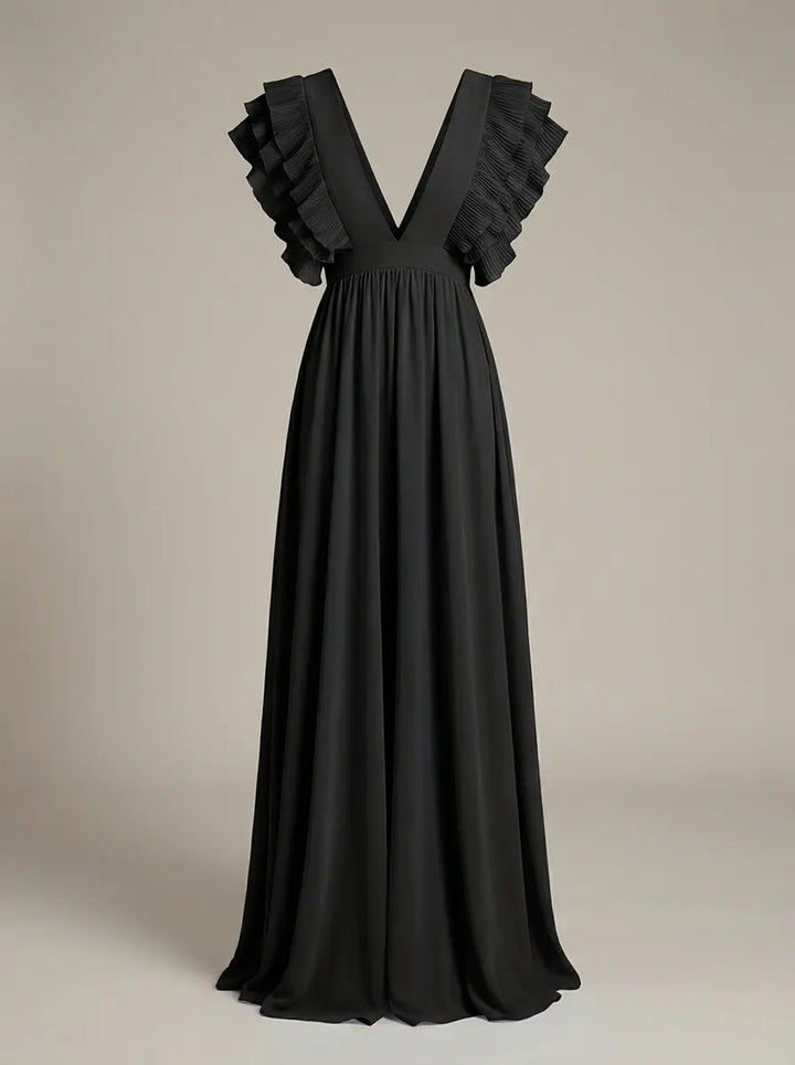 Women's Ruffled V-Neck Maxi Party Dress