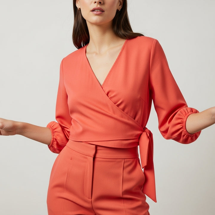 Women's Wrap Front Cropped Blouse