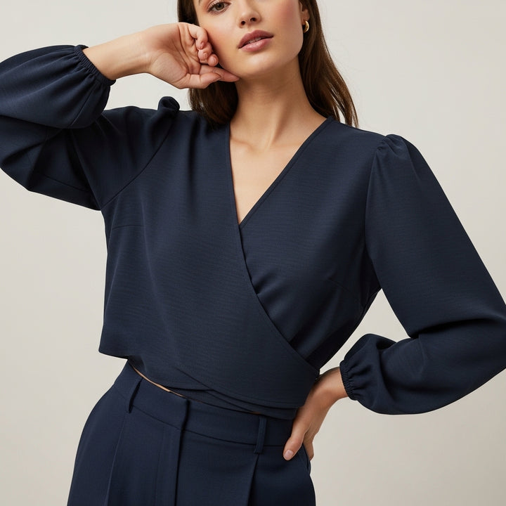 Women's Wrap Front Cropped Blouse