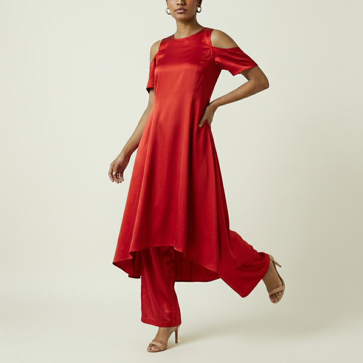 Women's Cold Shoulder Flare Dress