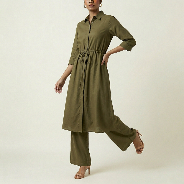Women's Drawstring Waist Shirt Dress
