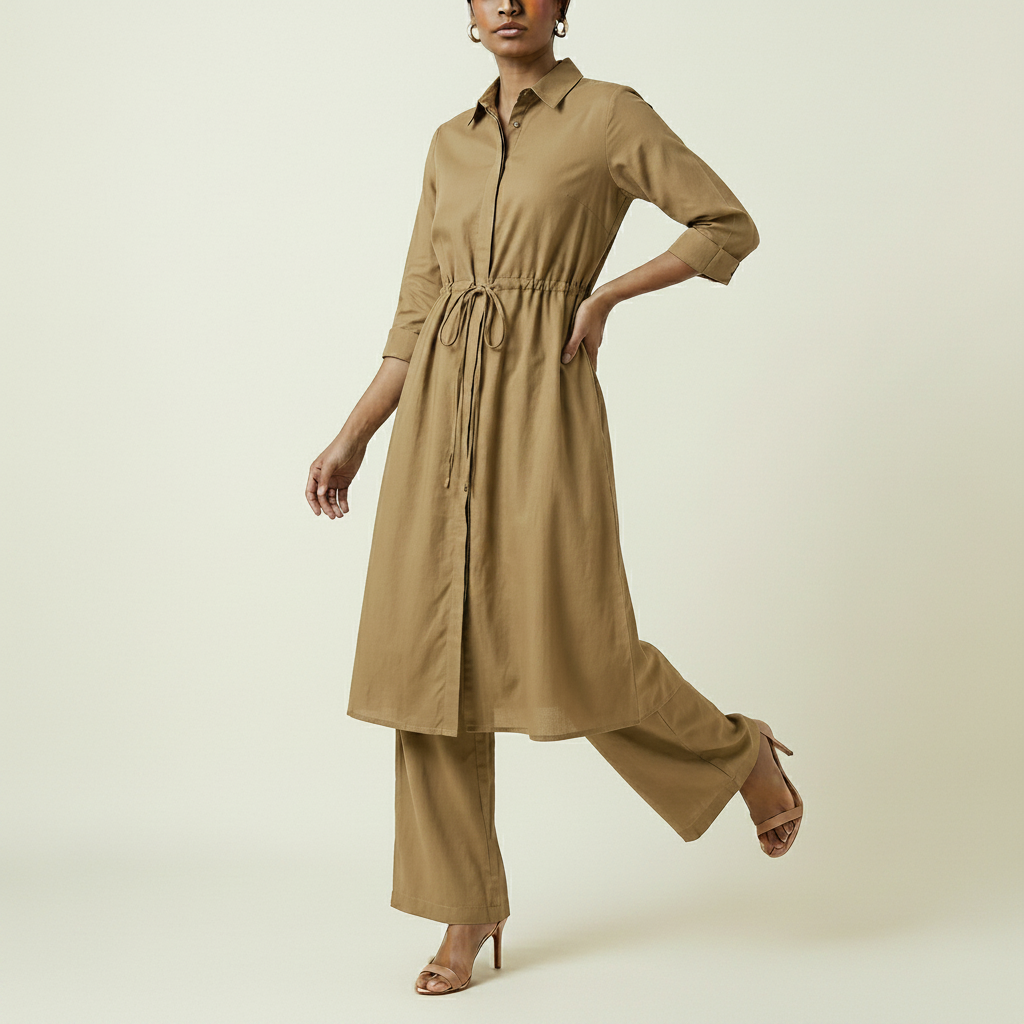 Women's Drawstring Waist Shirt Dress