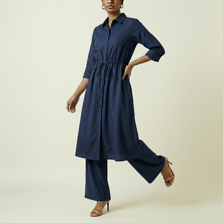 Women's Drawstring Waist Shirt Dress