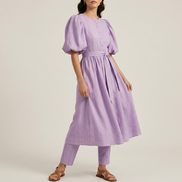 Women's Puff Sleeve Midi Dress