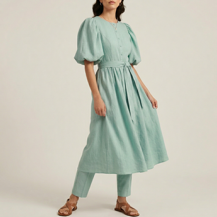 Women's Puff Sleeve Midi Dress