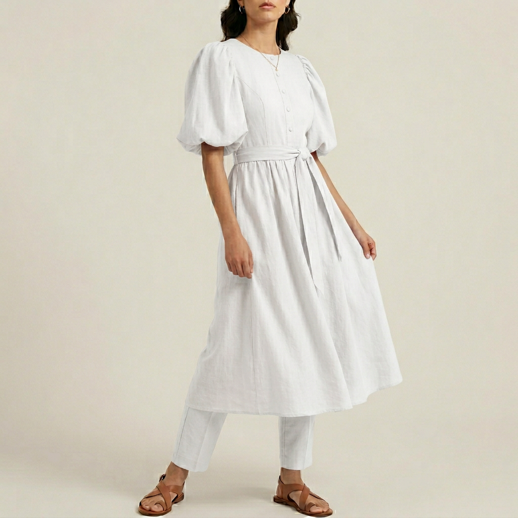 Women's Puff Sleeve Midi Dress