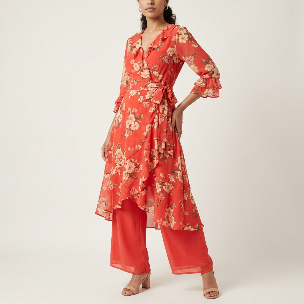 Women's Floral Chiffon Wrap Dress