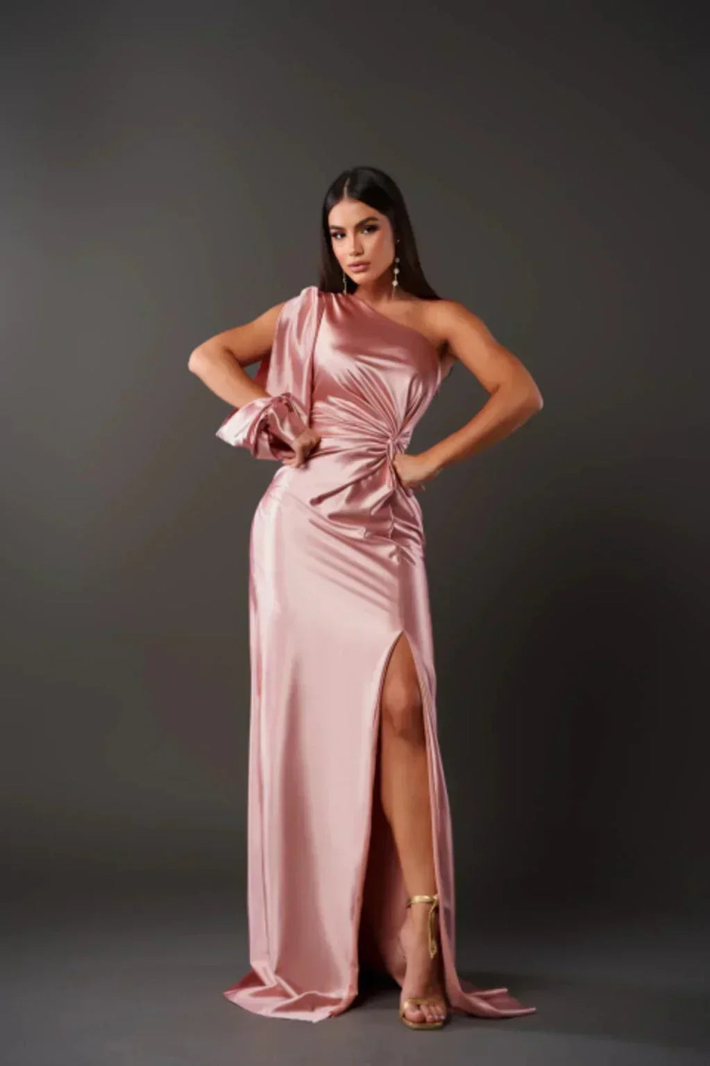 Women's Sleeveless Evening Gown with Thigh-High Split