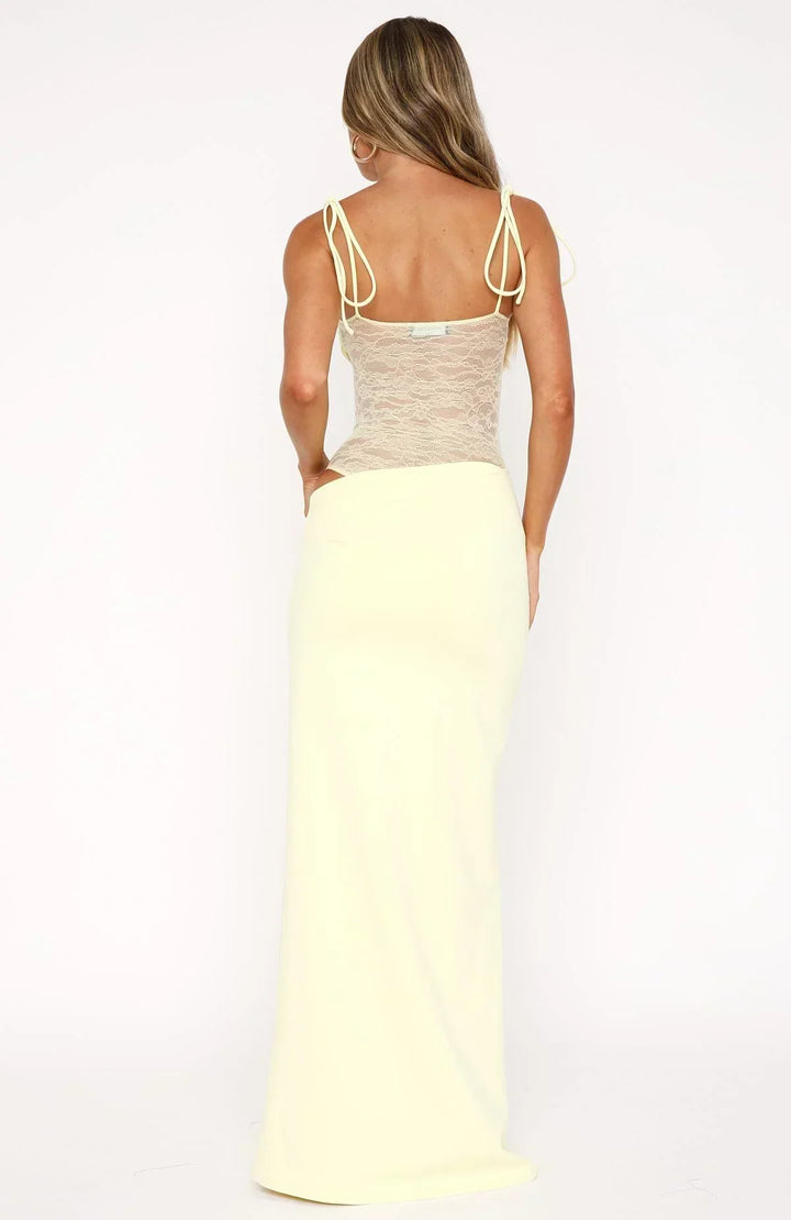 Body-Fitted Lace Dress with Lace-Up Straps