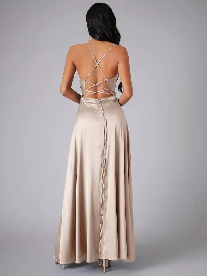 Women's Spaghetti Strap Evening Maxi Dress with High Side Slit