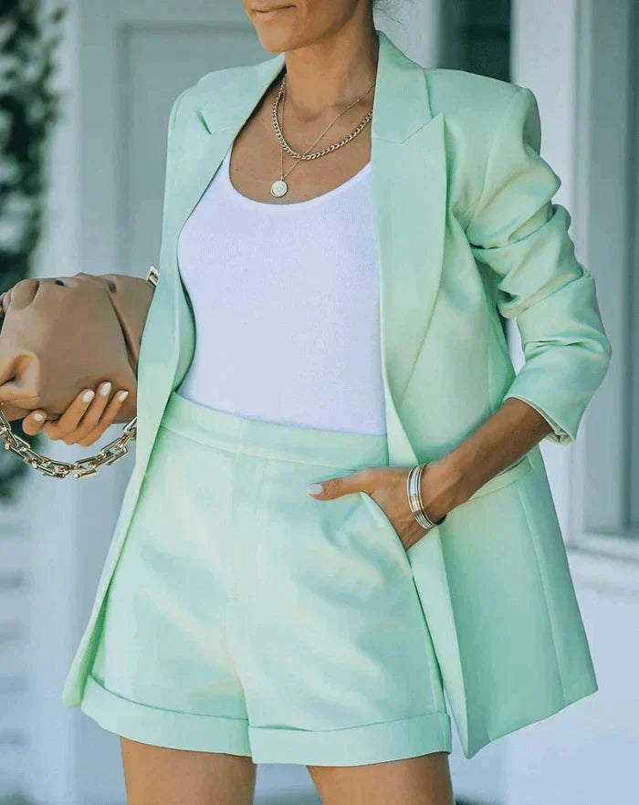 Women's Blazer and High-Waisted Shorts Two-Piece Set