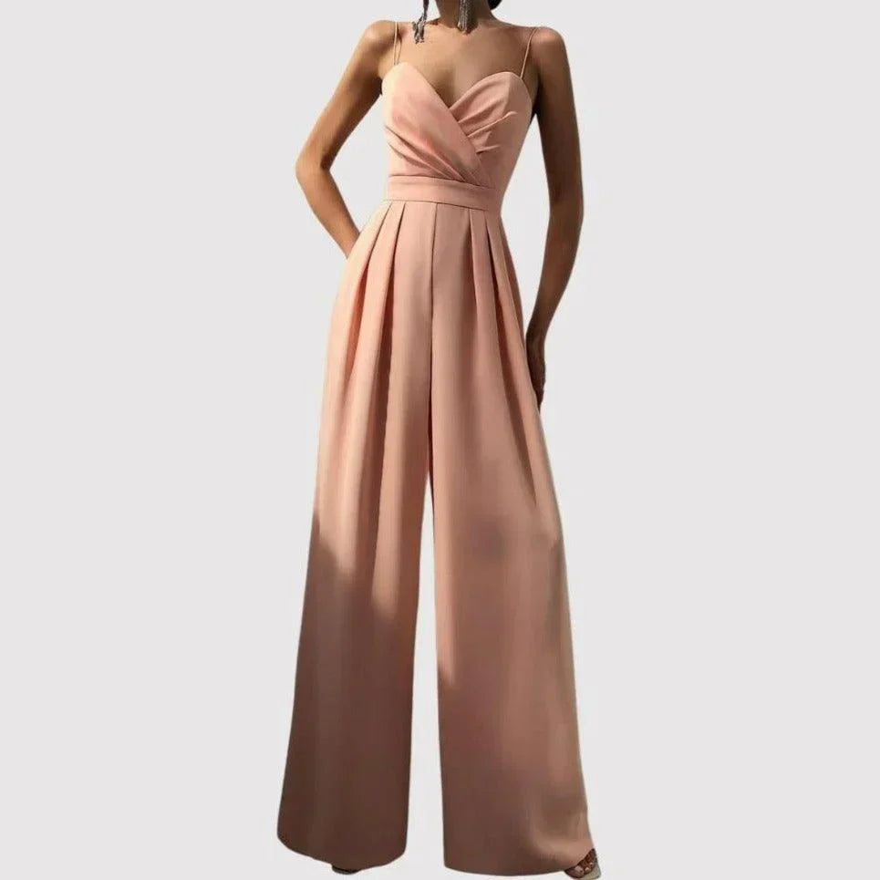 Women's Wrap Bodice Wide-Leg Jumpsuit with Spaghetti Straps
