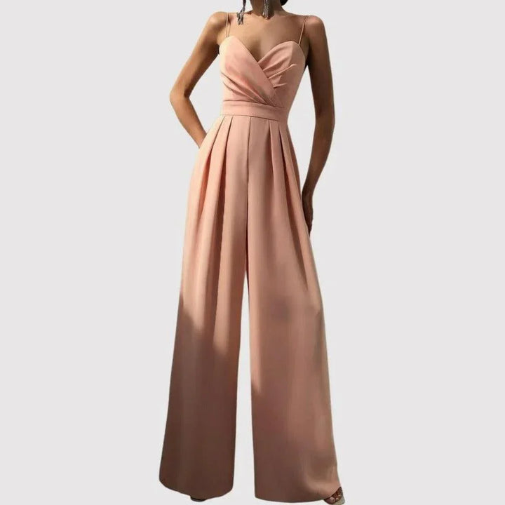 Women's Wrap Bodice Wide-Leg Jumpsuit with Spaghetti Straps