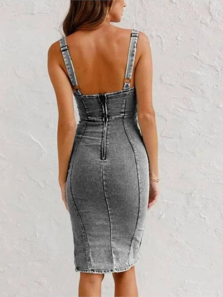 Women's Denim Pinafore Dress with Adjustable Straps
