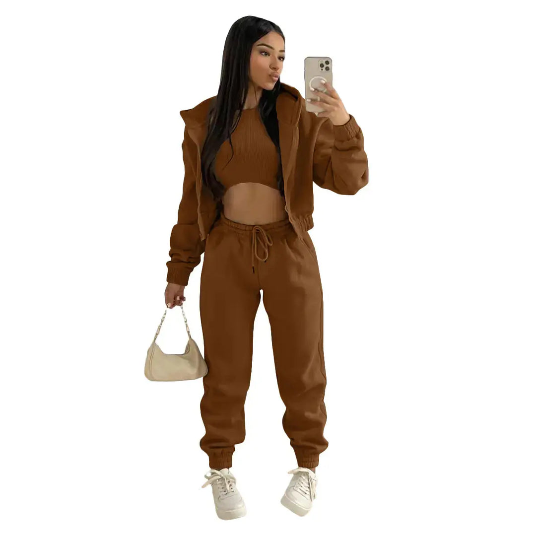 Three-Piece Lounge Set with Cropped Hoodie