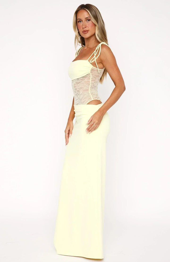 Body-Fitted Lace Dress with Lace-Up Straps