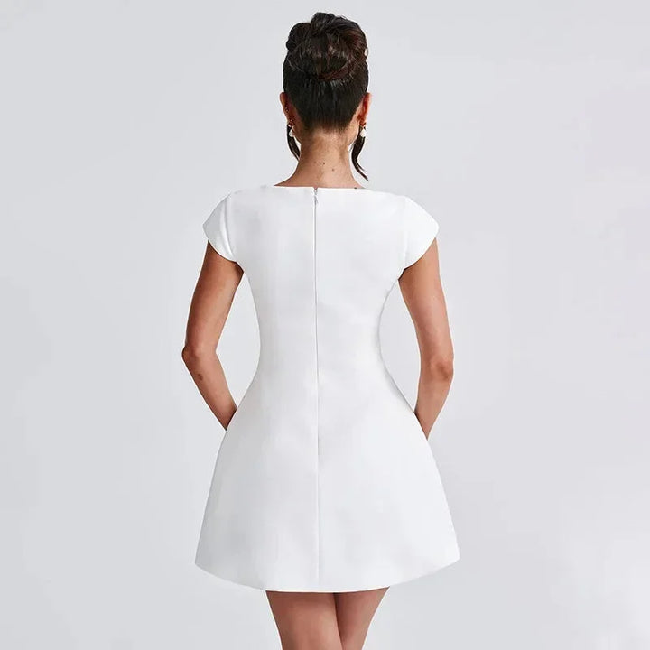 Women's Square-Neck Short Evening Dress in White