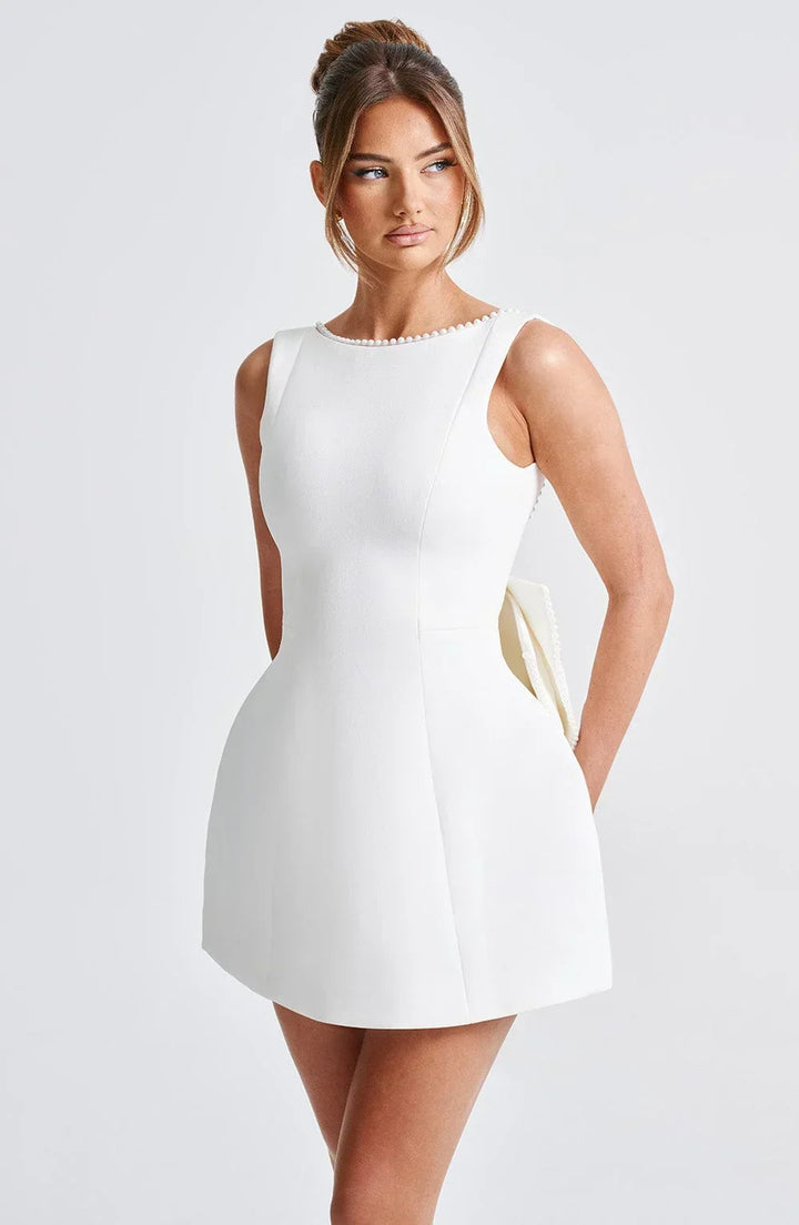 Women's Short Dress with Oversized Bow at the Back