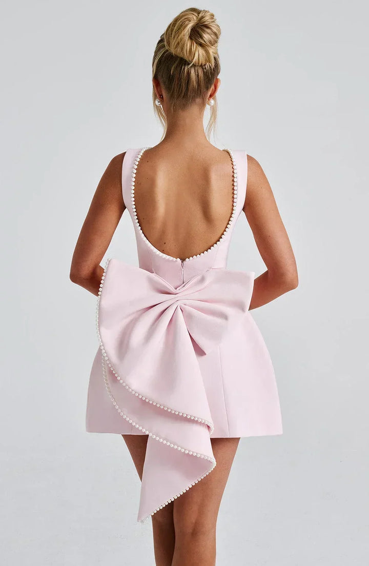 Women's Short Dress with Oversized Bow at the Back