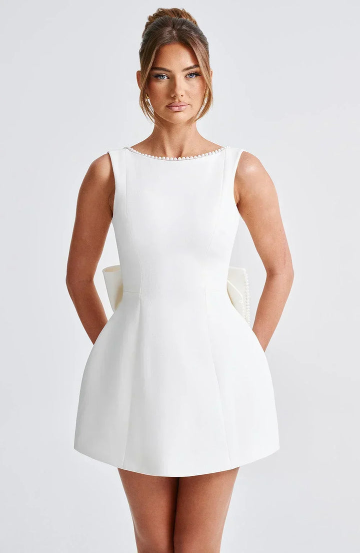 Women's Short Dress with Oversized Bow at the Back