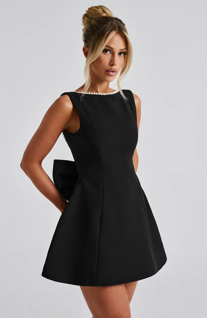 Women's Short Dress with Oversized Bow at the Back