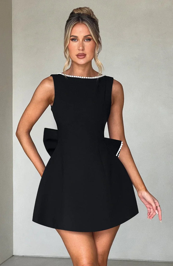 Women's Short Dress with Oversized Bow at the Back