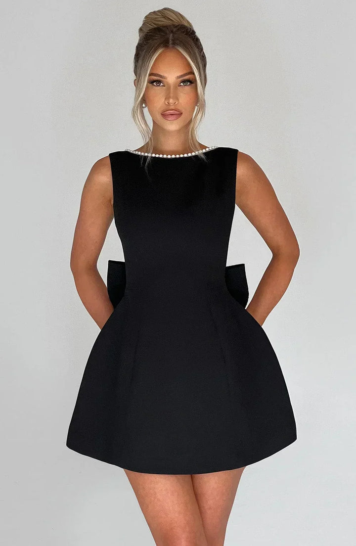Women's Short Dress with Oversized Bow at the Back