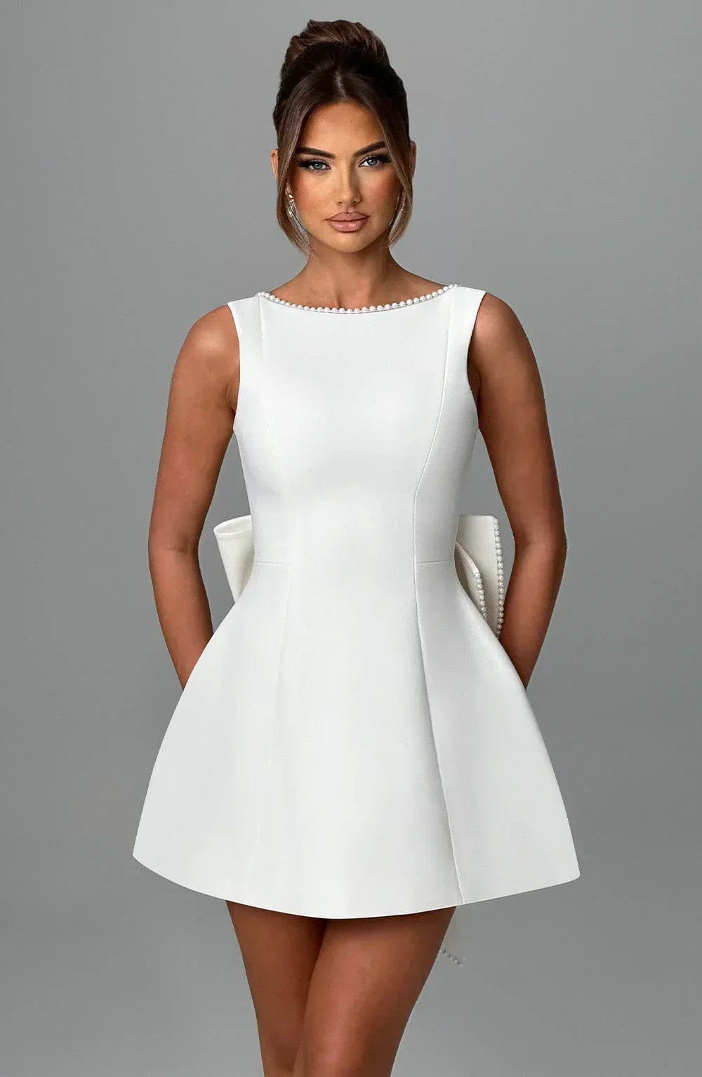 Women's Short Dress with Oversized Bow at the Back
