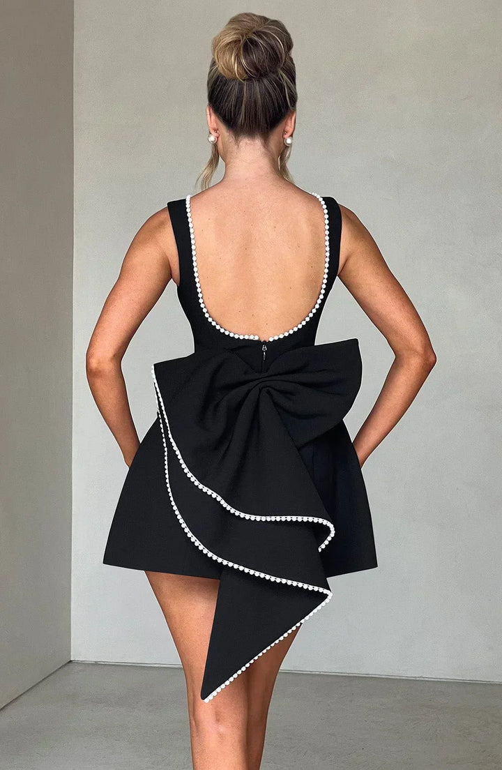 Women's Short Dress with Oversized Bow at the Back