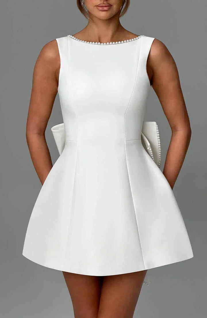 Women's Short Dress with Oversized Bow at the Back