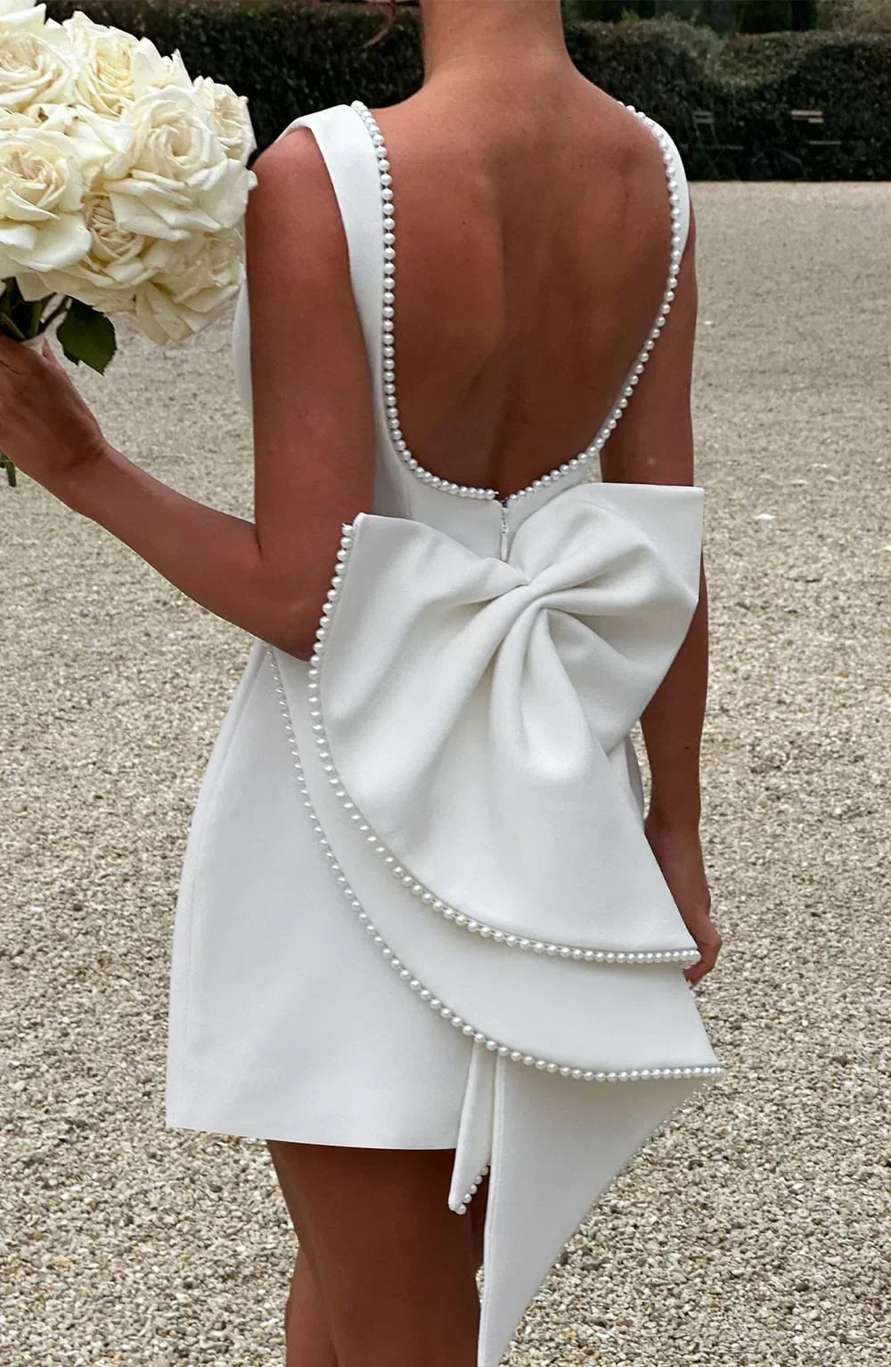 Women's Short Dress with Oversized Bow at the Back