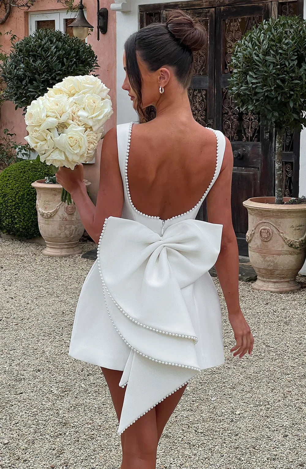 Women's Short Dress with Oversized Bow at the Back