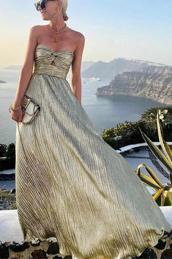 Women's Floor-Length Strapless Evening Dress with Shimmer