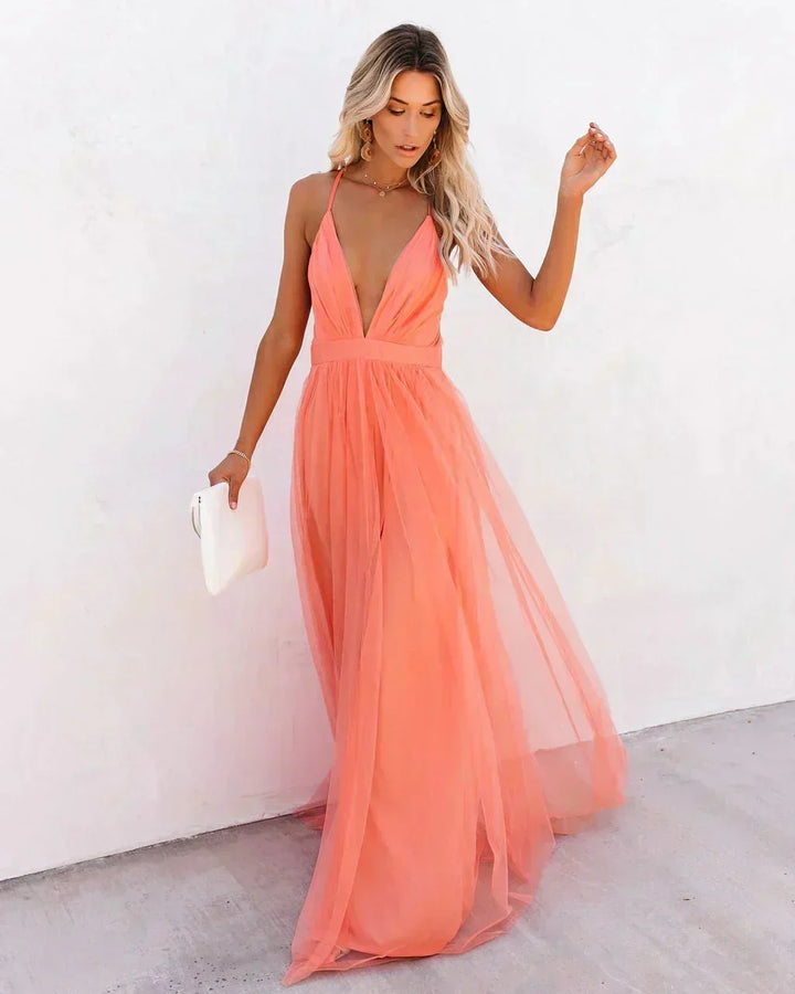 Orange Open-Back Maxi Dress with Fine Straps for Summer Evenings
