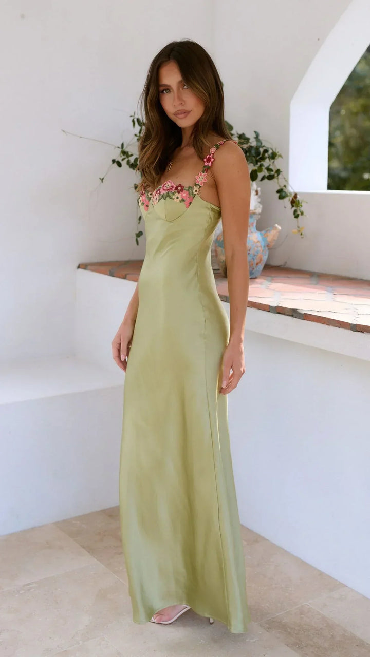 Women's Long Summer Dress with Floral Straps