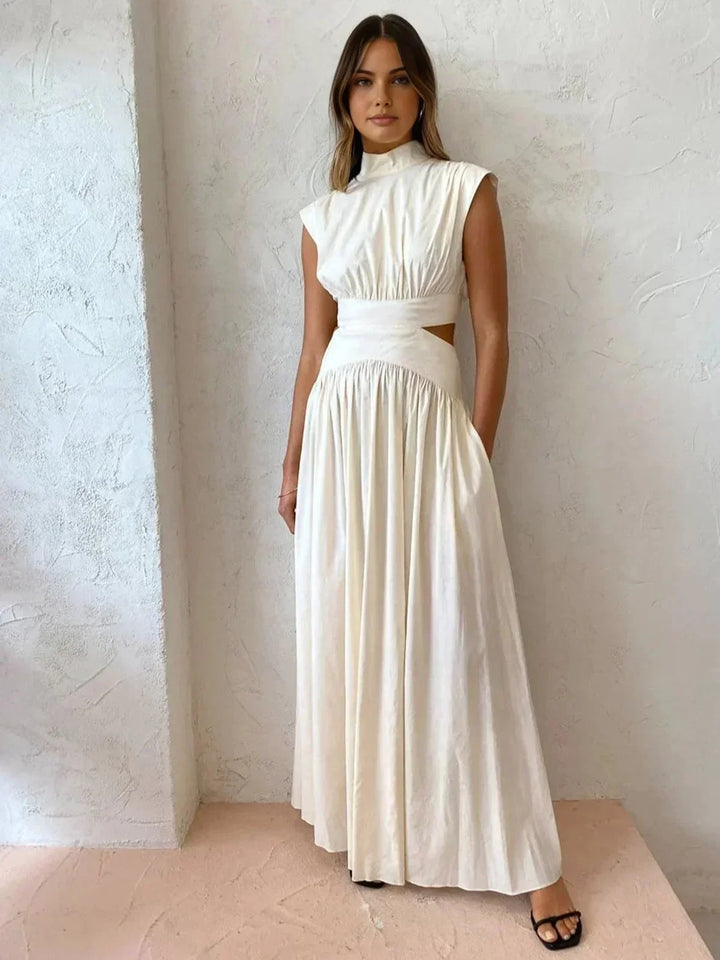 Women's Floor-Length Dress with High Neckline and Cutouts