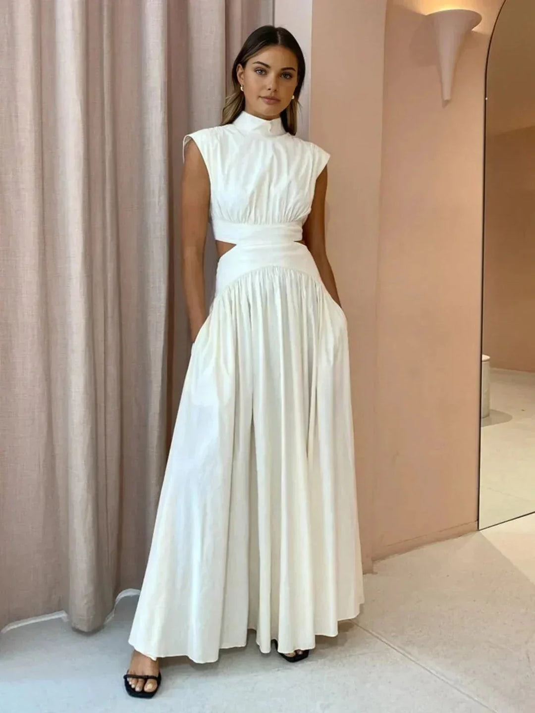 Women's Floor-Length Dress with High Neckline and Cutouts