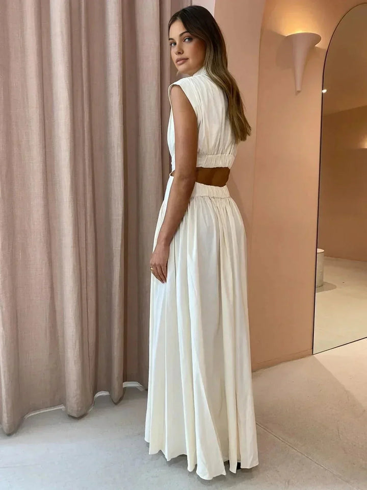 Women's Floor-Length Dress with High Neckline and Cutouts
