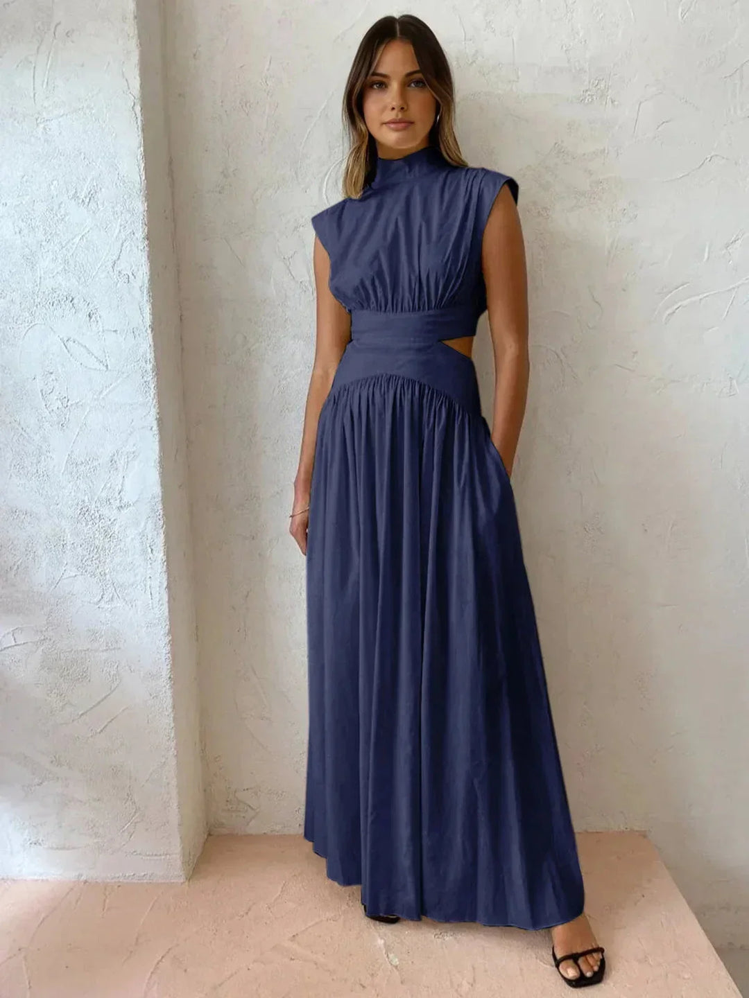 Women's Floor-Length Dress with High Neckline and Cutouts