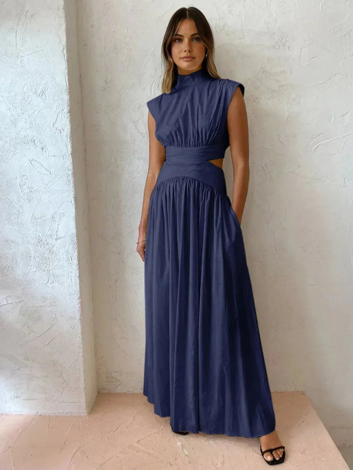 Women's Floor-Length Dress with High Neckline and Cutouts