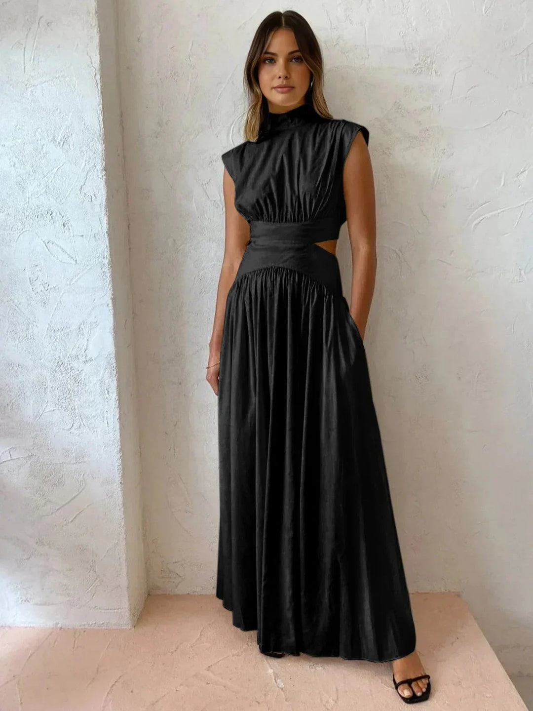 Women's Floor-Length Dress with High Neckline and Cutouts
