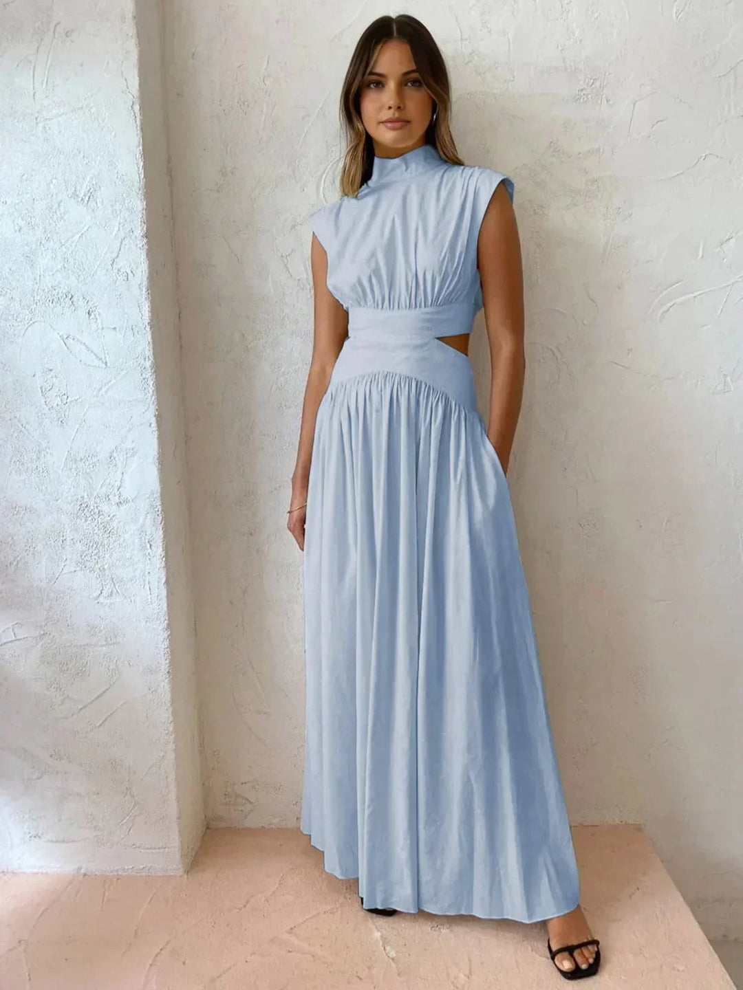 Women's Floor-Length Dress with High Neckline and Cutouts