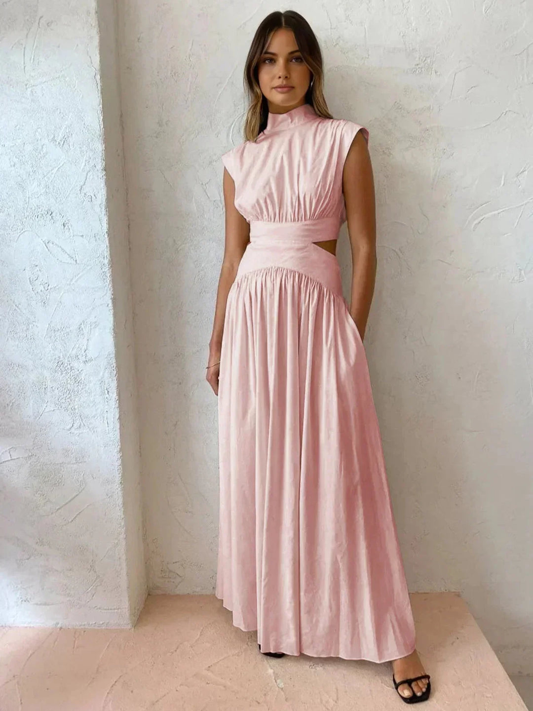 Women's Floor-Length Dress with High Neckline and Cutouts