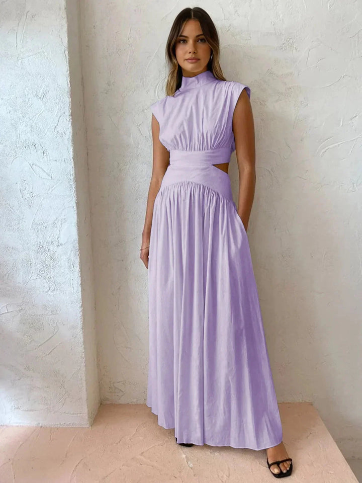 Women's Floor-Length Dress with High Neckline and Cutouts